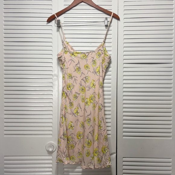 AUDREY3+1 Y2K Light Pink and Yellow Runched Bust Floral Slip Mini Dress Size M - Picture 5 of 7
